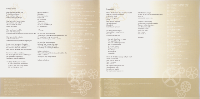 Bumpy Trot Vocal Tracks booklet pages 1 and 2, with printed lyrics above gold decorative borders.