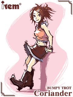 Character illustration of Connie from Steambot Chronicles, labelled Coriander in the original artwork.