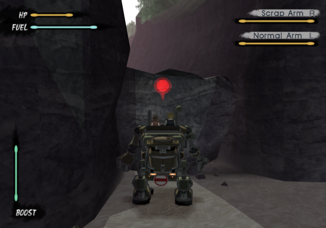 The Trotmobile faces the boulder with its target marker and equipment interface visible.