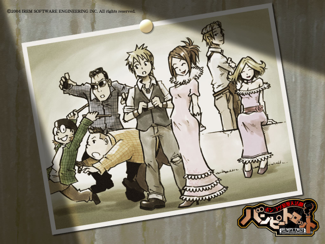 Steambot Chronicles wallpaper featuring a group of characters in sepia artwork.