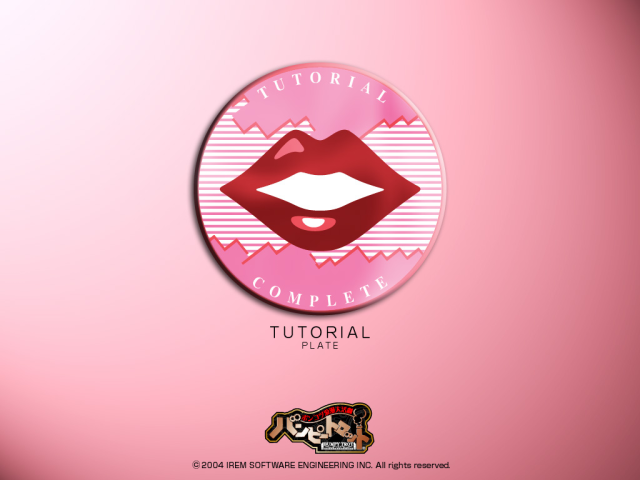 Red lips Tutorial Complete emblem centred on a pink Steambot Chronicles wallpaper.