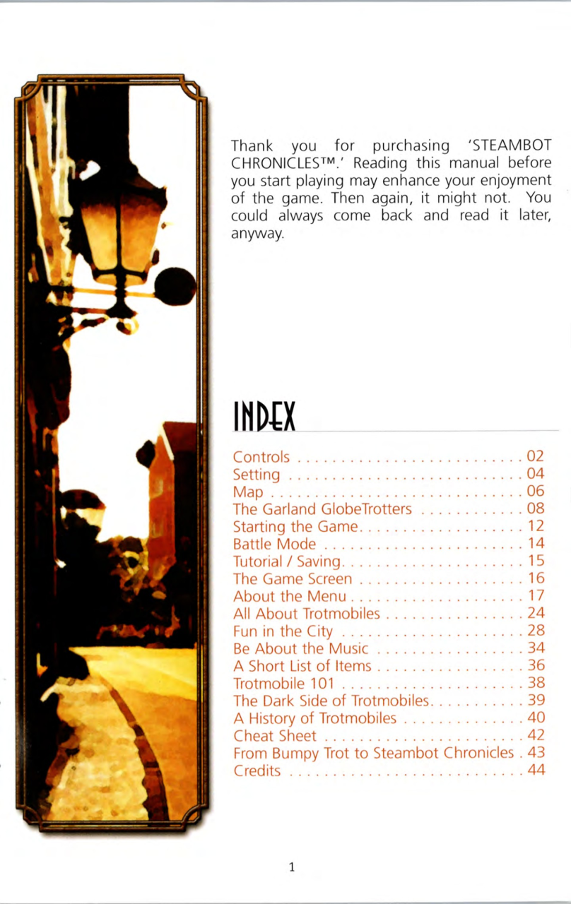 Steambot Chronicles US manual — Printed page 1 — Contents.