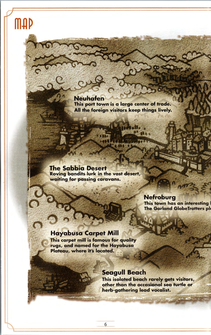 Steambot Chronicles US manual — Printed page 6 — Map.
