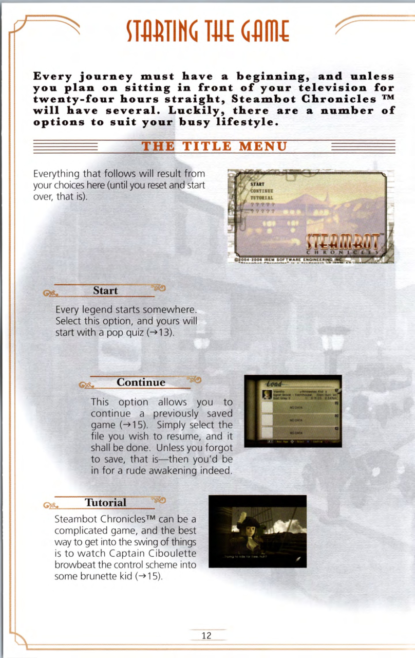 Steambot Chronicles US manual — Printed page 12 — Starting the game.