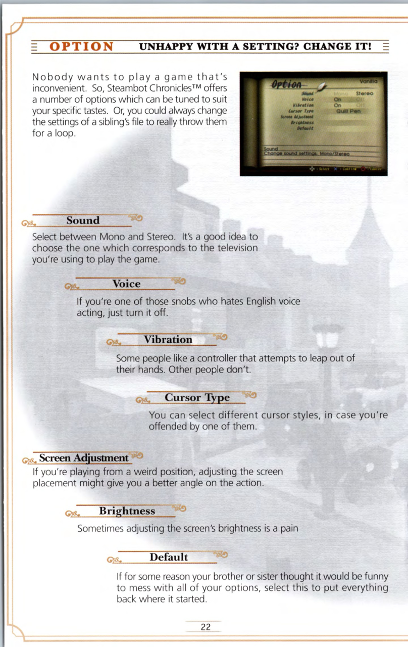 Steambot Chronicles US manual — Printed page 22.